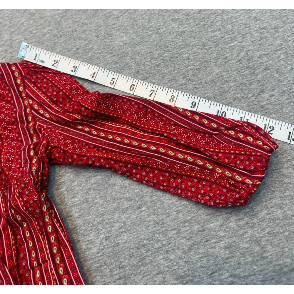 Vintage 1980s Heather Holloway Girls Prairie Dress Red Calico Floral Size 4/5